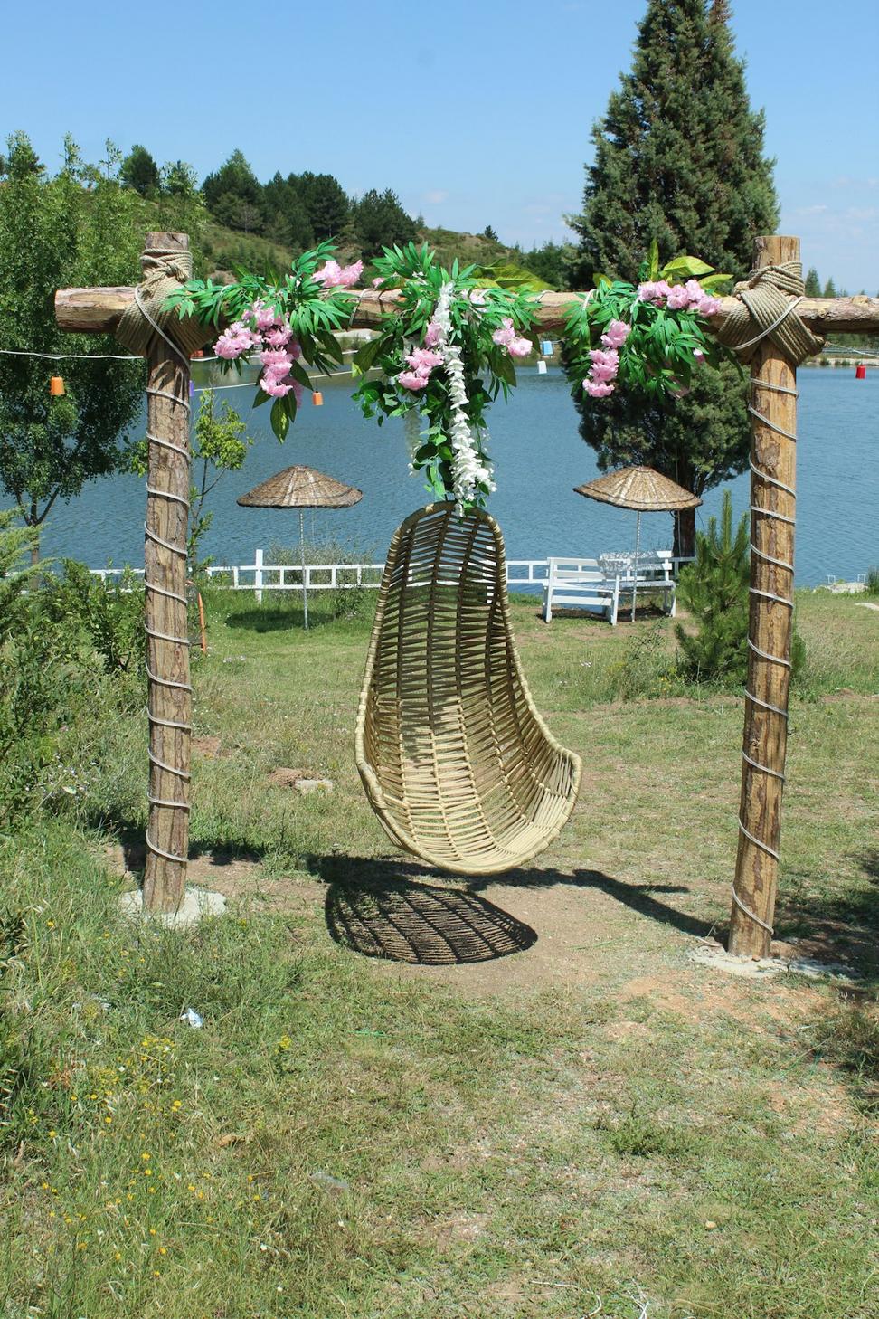 Suspended floral chandelier installation